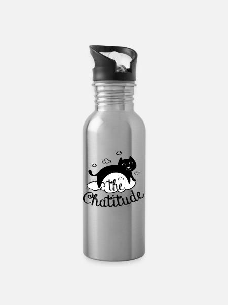 Chatitude, drôle de chat ! humour chat paresseux - Gourde avec paille intégrée - argent clair
