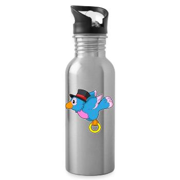 Papagei Bräutigam Ehering Hochzeit - Trinkflasche mit integriertem Trinkhalm - Lightsilver - Rechts