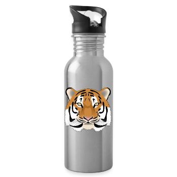 Tiger Head - colored - Water bottle with straw - silver - Right