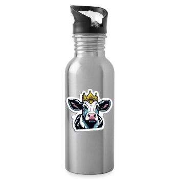 La vache est reine - Gourde avec paille intégrée - argent clair - Droite