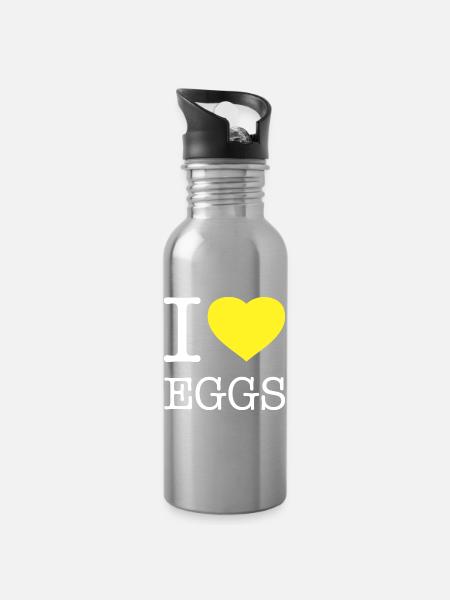 I LOVE EGGS - Trinkflasche mit integriertem Trinkhalm - Lightsilver
