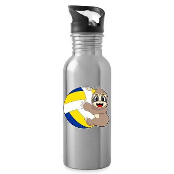 Sloth Volleyball Player Volleyball - Water bottle with straw - silver - Right