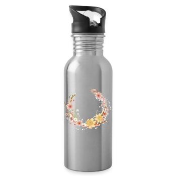 Couronne de fleurs, jonquilles printanières et chatons de palmier - Gourde avec paille intégrée - argent clair - Droite