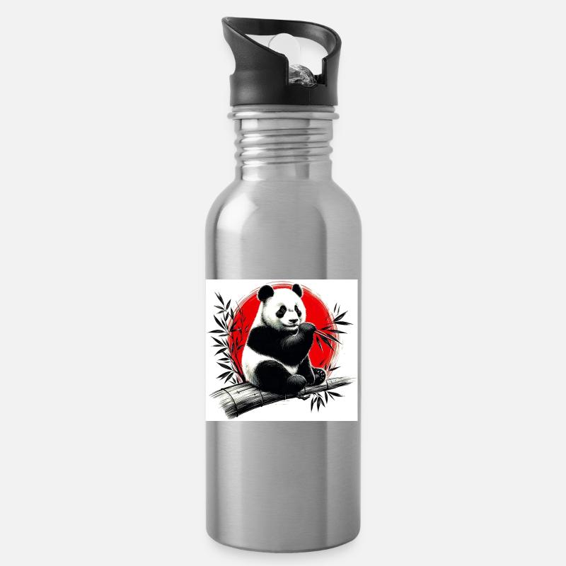 Panda - Trinkflasche mit integriertem Trinkhalm - Lightsilver