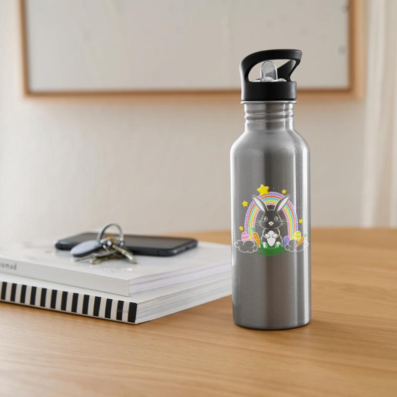 Easter Bunny Bunny with Rainbow and Easter Eggs Water bottle with straw