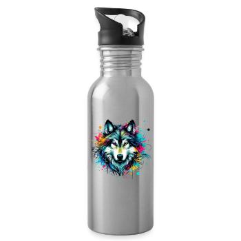 Wolf - Water bottle with straw - silver - Right