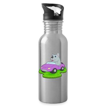Hund Auto - Trinkflasche mit integriertem Trinkhalm - Lightsilver - Rechts