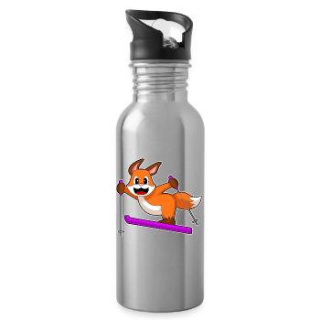 Fuchs Skispringer Ski Wintersport - Trinkflasche mit integriertem Trinkhalm - Lightsilver - Rechts