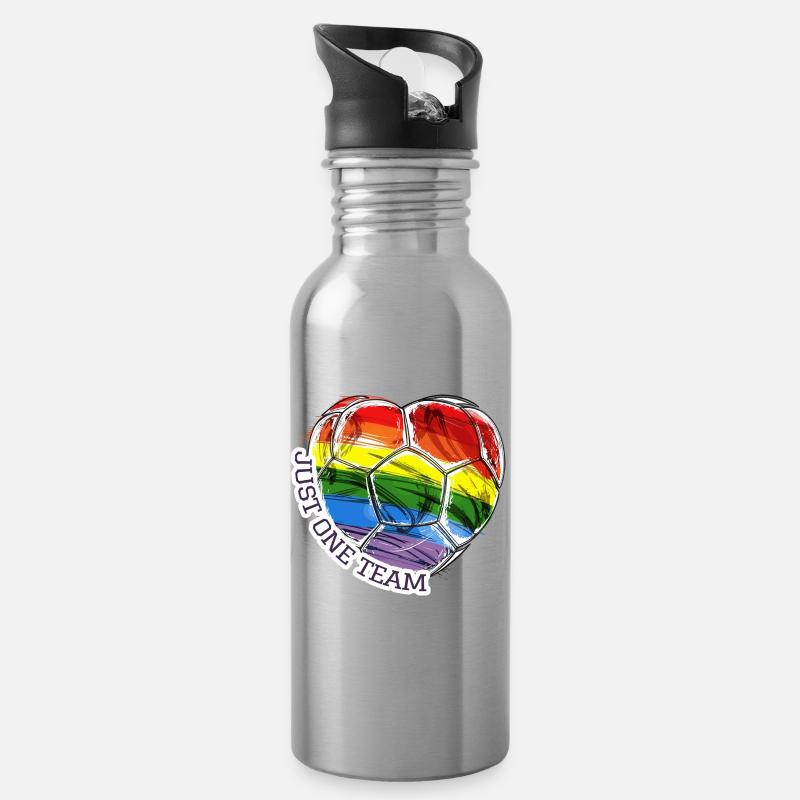 Rainbow Pride Fußball Herz One Team - Trinkflasche mit integriertem Trinkhalm - Lightsilver