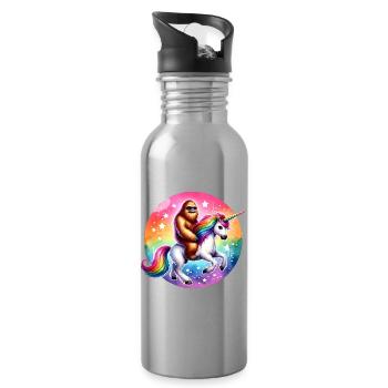 Orangutan on Rainbow Unicorn - Water bottle with straw - silver - Right