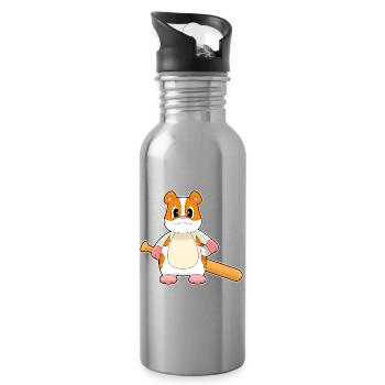 Hamster Baseball Baseball Bat - Water bottle with straw - silver - Right