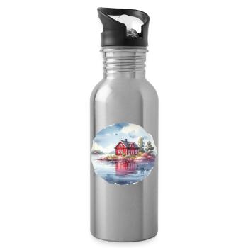 Maison suédoise cadeau de vacances maison suédoise - Gourde avec paille intégrée - argent clair - Droite