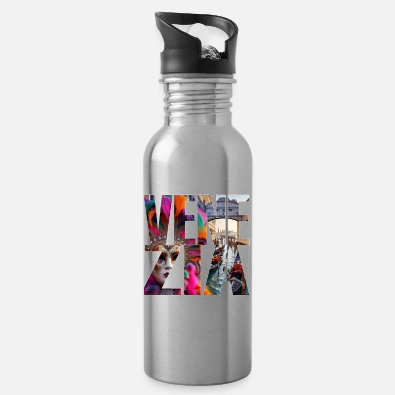 VENEDIG - Trinkflasche mit integriertem Trinkhalm - Lightsilver
