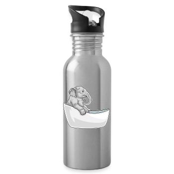 Elephant Bathing Bathtub - Water bottle with straw - silver - Right