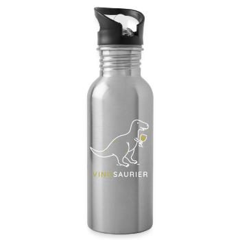 Vinosaurier mit Weinglas - Trinkflasche mit integriertem Trinkhalm - Lightsilver - Rechts