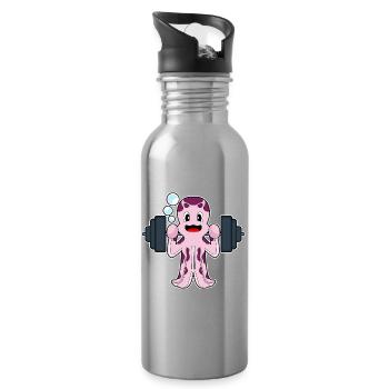 Krake Bodybuilder Langhantel Bodybuilding - Trinkflasche mit integriertem Trinkhalm - Lightsilver - Rechts
