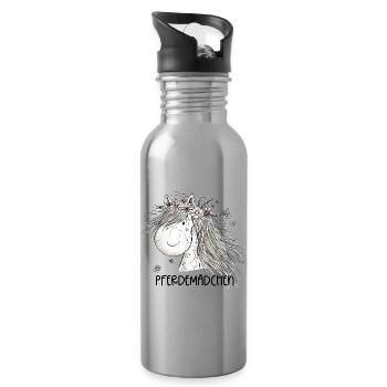 Horse Girl Pferdemädchen Pferde Cartoon - Trinkflasche mit integriertem Trinkhalm - Lightsilver - Rechts