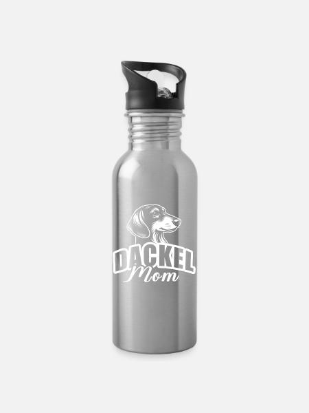 "Dackel Mom" mit Hundekopf - Trinkflasche mit integriertem Trinkhalm - Lightsilver