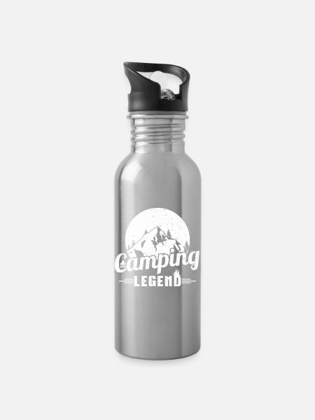 Mountain Camping Legend Design - Water bottle with straw - silver