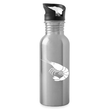 Elegant Black and White Shrimp Illustration - Water bottle with straw - silver - Right