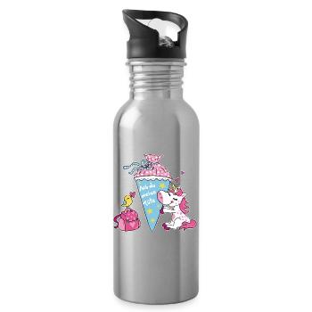 Einschulung Einhorn. Ach du meine Tüte! - Trinkflasche mit integriertem Trinkhalm - Lightsilver - Rechts