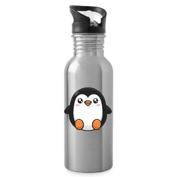 Cute Penguin - Water bottle with straw - silver - Right