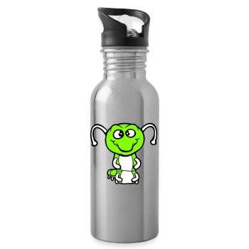 Caterpillar Friendly sweet lovely smiles happy Comic - Water bottle with straw - silver - Right