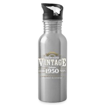 75th Birthday Vintage September Year 1950 - Water bottle with straw - silver - Right