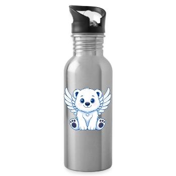 Cute Polar Bear Angel Cartoon with Wings Joy - Water bottle with straw - silver - Right