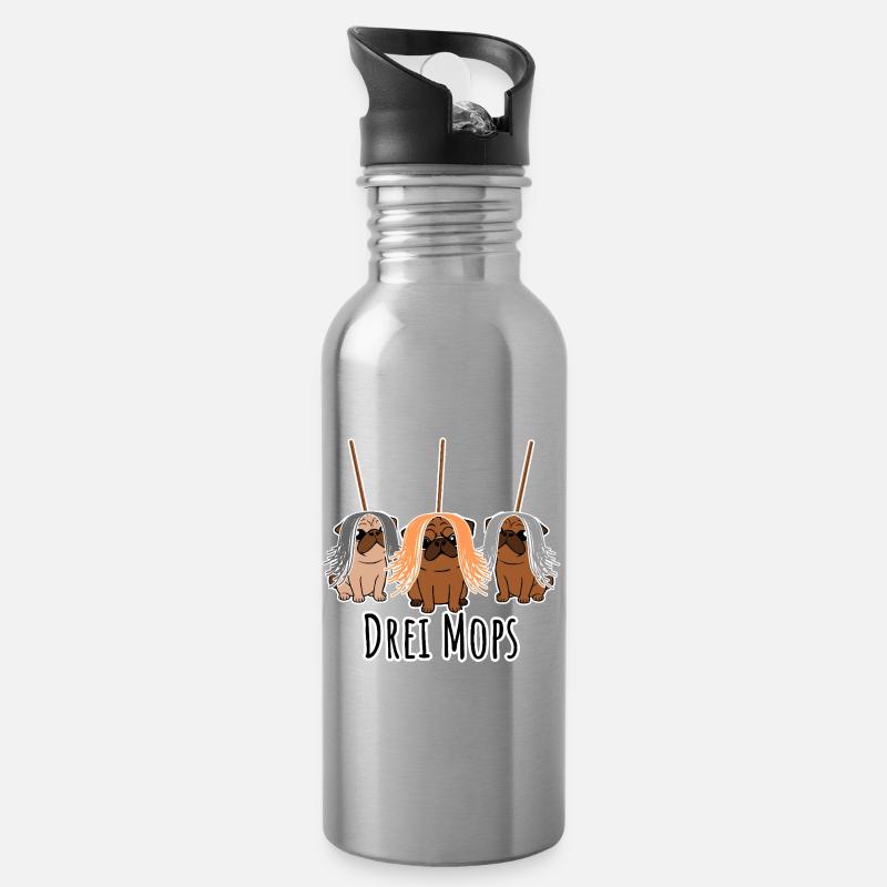 Zwei Mops - Hunde oder Putzgeräte? Hunde Humor? - Trinkflasche mit integriertem Trinkhalm - Lightsilver