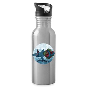 Requin d’anniversaire avec cadeau - Gourde avec paille intégrée - argent clair - Droite