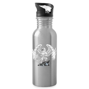 Mythical Gryphon on Crystal Rock - Water bottle with straw - silver - Right
