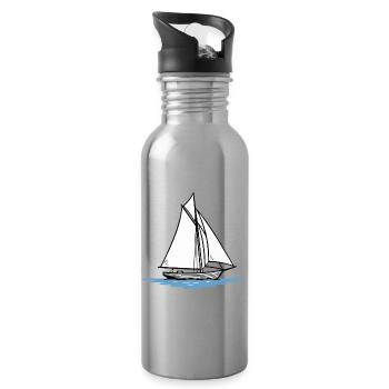 Minimalistische Segelboot-Silhouette - Trinkflasche mit integriertem Trinkhalm - Lightsilver - Rechts