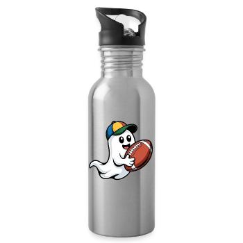 Geist mit Football und Cap - Trinkflasche mit integriertem Trinkhalm - Lightsilver - Rechts