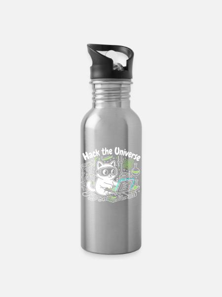KatzHacker Universum Knacken - Trinkflasche mit integriertem Trinkhalm - Lightsilver