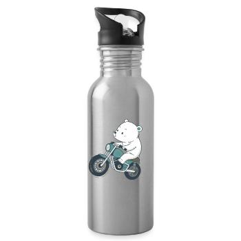 Vintage Motorrad Teddybär - Trinkflasche mit integriertem Trinkhalm - Lightsilver - Rechts
