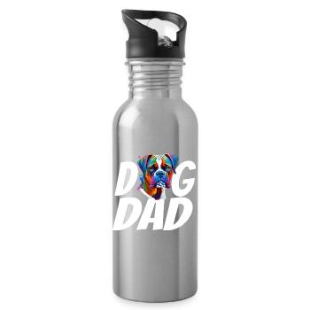 Boxer Dog Dad Colorful Watercolor Design - Water bottle with straw - silver - Right