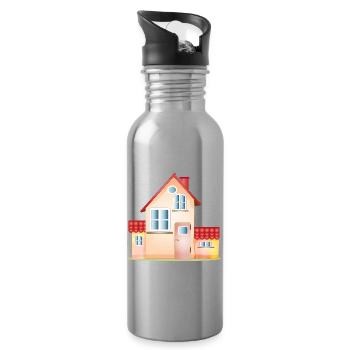 Colorful House – Friendly Home Motif - Water bottle with straw - silver - Right