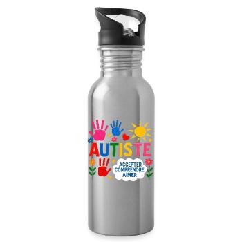 Autiste Cadeau Autisme Inclusion Neurodiversité - Gourde avec paille intégrée - argent clair - Droite