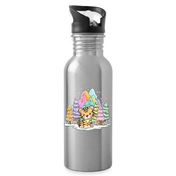 Tigerbaby im Regenbogenland - Trinkflasche mit integriertem Trinkhalm - Lightsilver - Rechts
