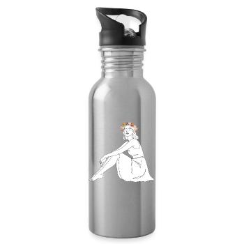 Rose – Line Art Summer Motif - Water bottle with straw - silver - Right