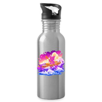 Colorful teddy boat in the sea of clouds - Water bottle with straw - silver - Right