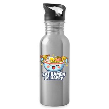 Eat Ramen Be Happy! - Trinkflasche mit integriertem Trinkhalm - Lightsilver - Rechts