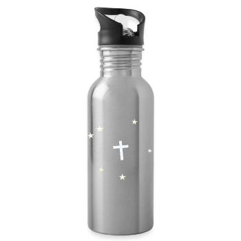 Minimalistisches Kreuz im Sternenhimmel - Trinkflasche mit integriertem Trinkhalm - Lightsilver - Rechts