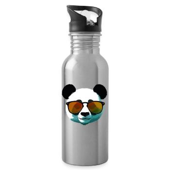 Panda with Sunglasses Gradient - Water bottle with straw - silver - Right