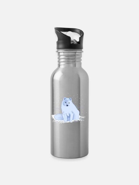 Polarfuchs im Schnee - Trinkflasche mit integriertem Trinkhalm - Lightsilver
