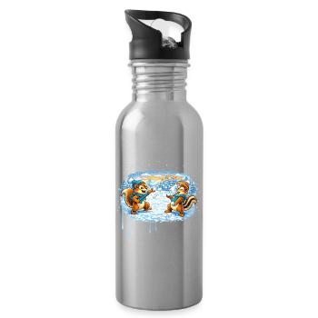 Lustige Schneeballschlacht mit Streifenhörnchen  - Trinkflasche mit integriertem Trinkhalm - Lightsilver - Rechts