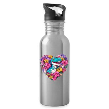 Dino Flower Heart - Water bottle with straw - silver - Right