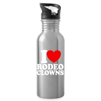 I Love Rodeo Clowns, Red Heart Rodeo Clowns - Water bottle with straw - silver - Right