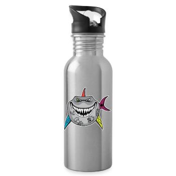 Dessin animé de requin tatoué avec des nageoires de crâne - Gourde avec paille intégrée - argent clair - Droite